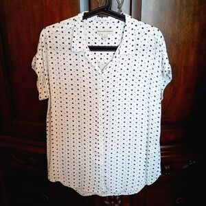 Alexander Jordan Women's White Button Up Short Sleeve Star Dot Print Shirt Small